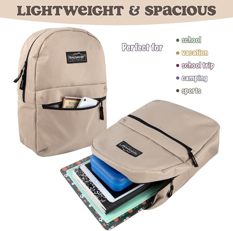 Trailmaker Classic 17 inch Backpacks with Adjustable Padded Straps | School Backpacks for Girls, Boys (Khaki) - Image 3